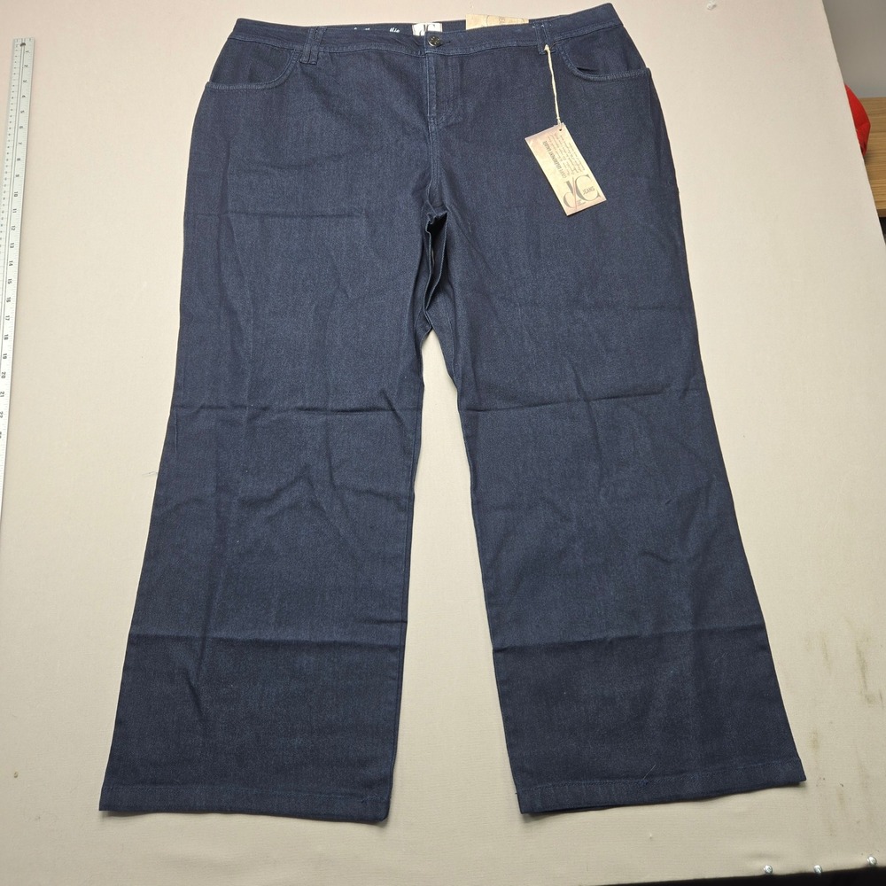 JC Jeans Wide Leg Pants Slightly Curvy Dark Wash Blue Denim Women Size 20P New